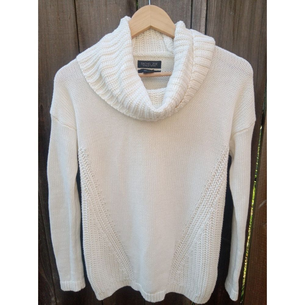 Rachel Zoe Cotton Knit Cream Cowl Neck Sweater Top Sz Xs